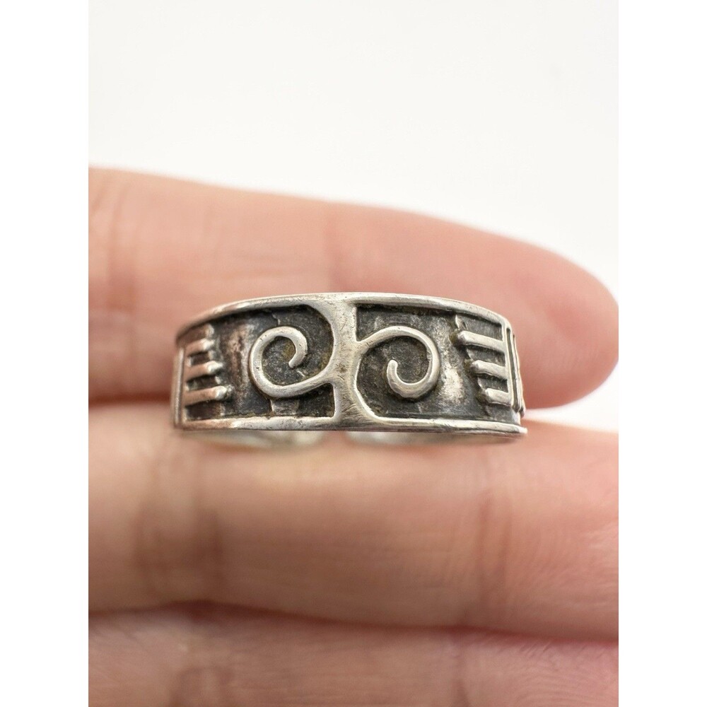 925 Sterling Silver Geometric Pattern Open Band Ring Size 6